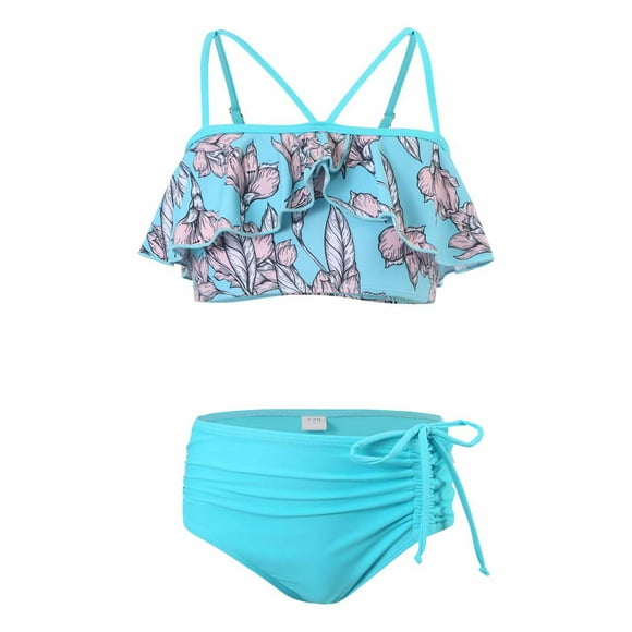 Birdeem Maillot de Bain pour Filles Bébé Maillot de Bain pour Enfants Taille Haute avec Cordon Imprimé Bikini Deux Pièces