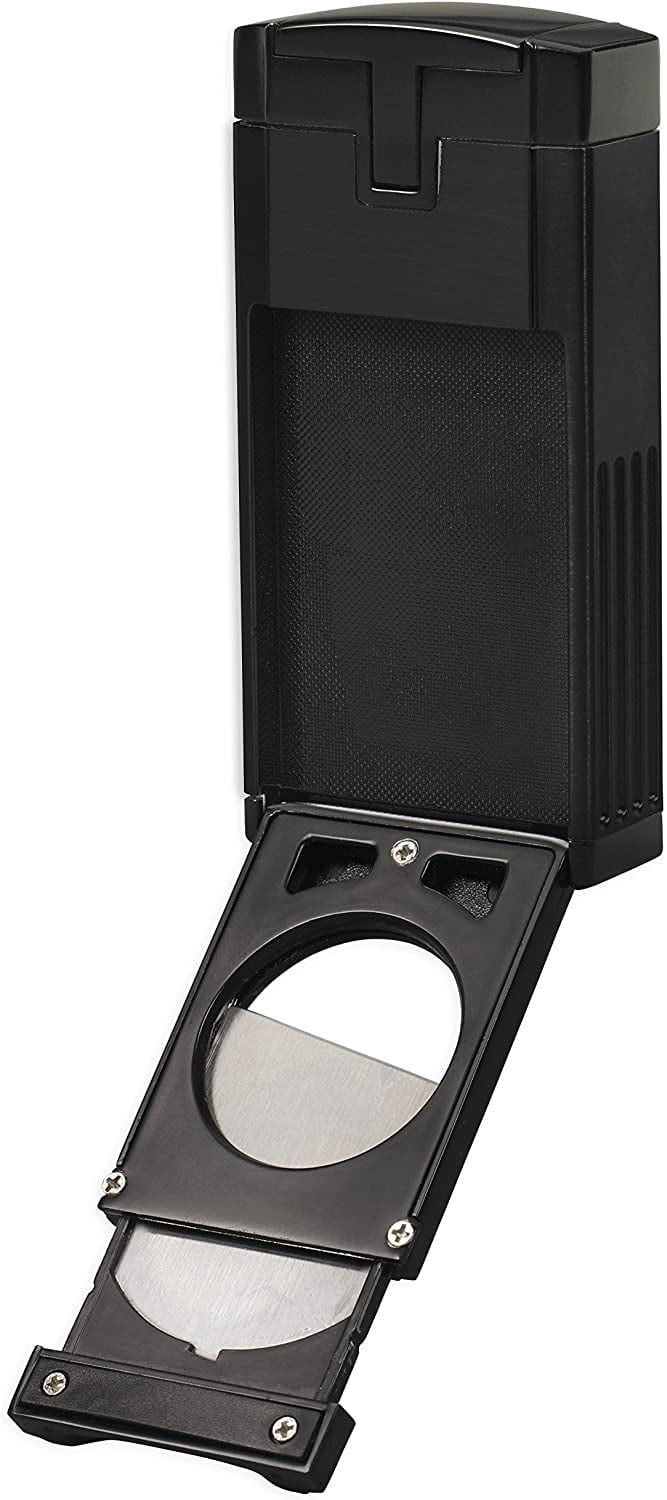 Lotus Duke Cigar Lighter with Triple Pinpoint Wind-Resistant Torch Flames, Single Action Ignition, Integrated Cutter, Tinted Fuel Level Window