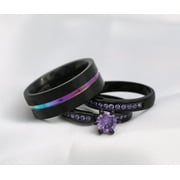 Matching Rings Couple Rings Black Gold Plated 1CT Purple Cz Women Wedding Ring Sets