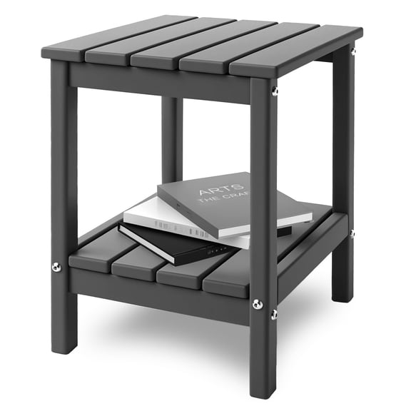 Hidpriva Adirondack Outdoor Side Table, 2-Tier HDPE Weather Resistant Patio End Table for Poolside Porch Backyard Patio Lawn, Grey