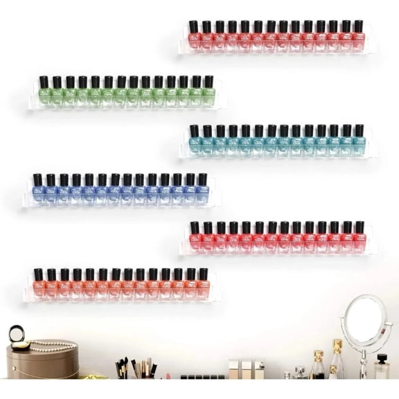 Gonice Clear Acrylic Wall Mount Nail Polish Shelf, 6‑Layer Makeup Wall Organizer with 6 Compartments for Nail Polish Storage