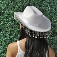thumbnail image 6 of TONKBEEY Sunproof Rhinestone Tassel Fedora Hat Cowboy Hat with Roll Brim Western Jazz Hat, 6 of 11