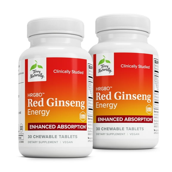Terry Naturally HRG80 Red Ginseng Energy - 30 Chewable Tablets (Pack of 2)
