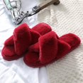 thumbnail image 4 of Women‘s Fuzzy Slippers Cross Band Memory Foam House Slippers Open Toe, 4 of 4