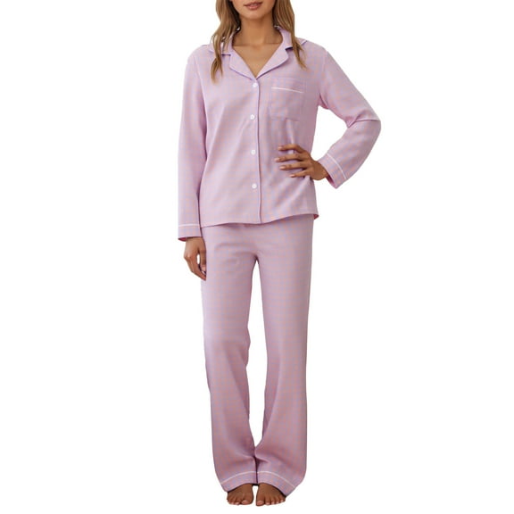 SUYIDA Winter Pajama Sets for Women 2 Piece,Long Sleeve Pajama Set Button Down Shirt And Soft Pants For Nighttime Comfort And Relaxation - Purple