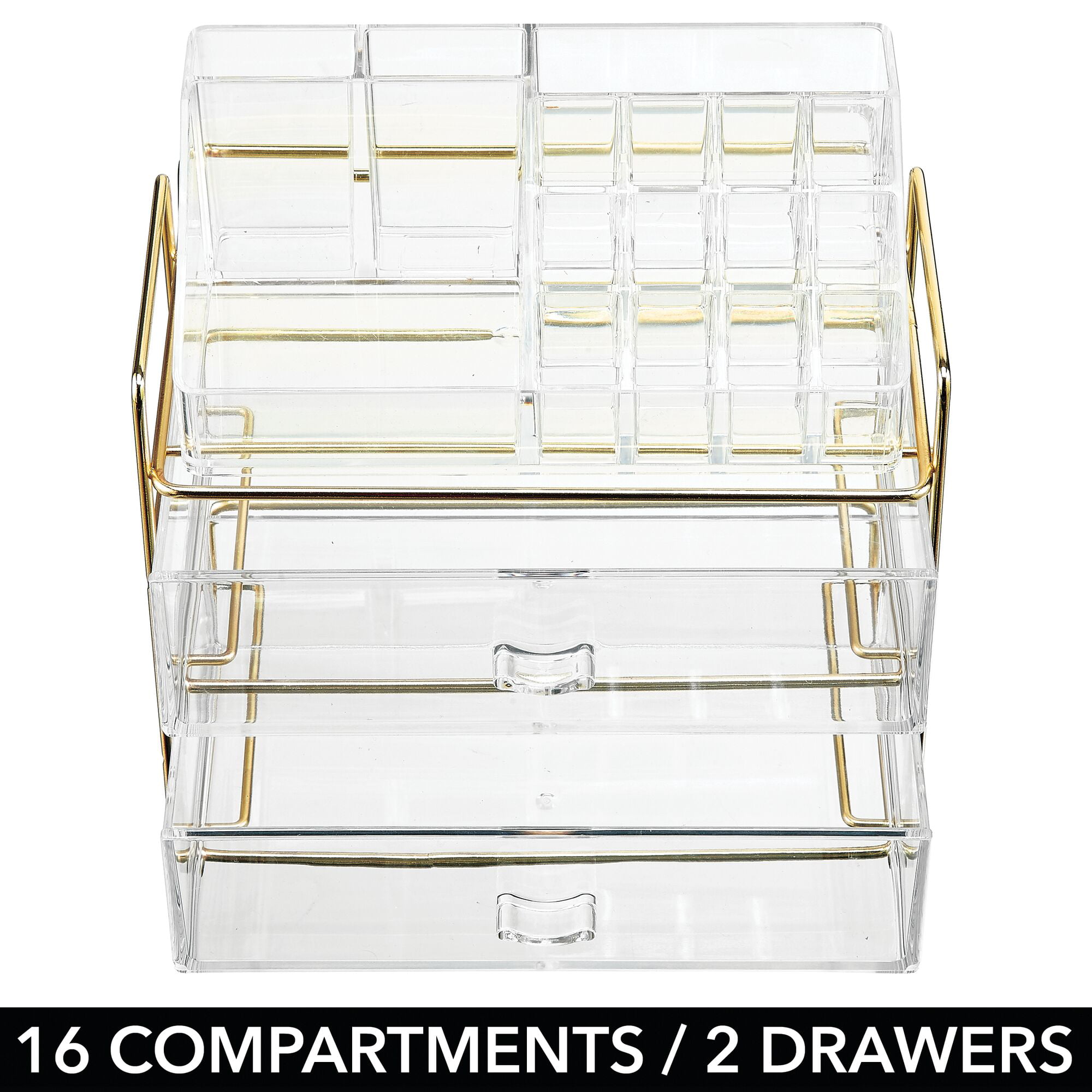 Mdesign 16-section Plastic Cosmetic Storage Organizer Makeup Caddy - 2  Drawers, 6 X 9.5 X 13, Rose Gold/clear : Target
