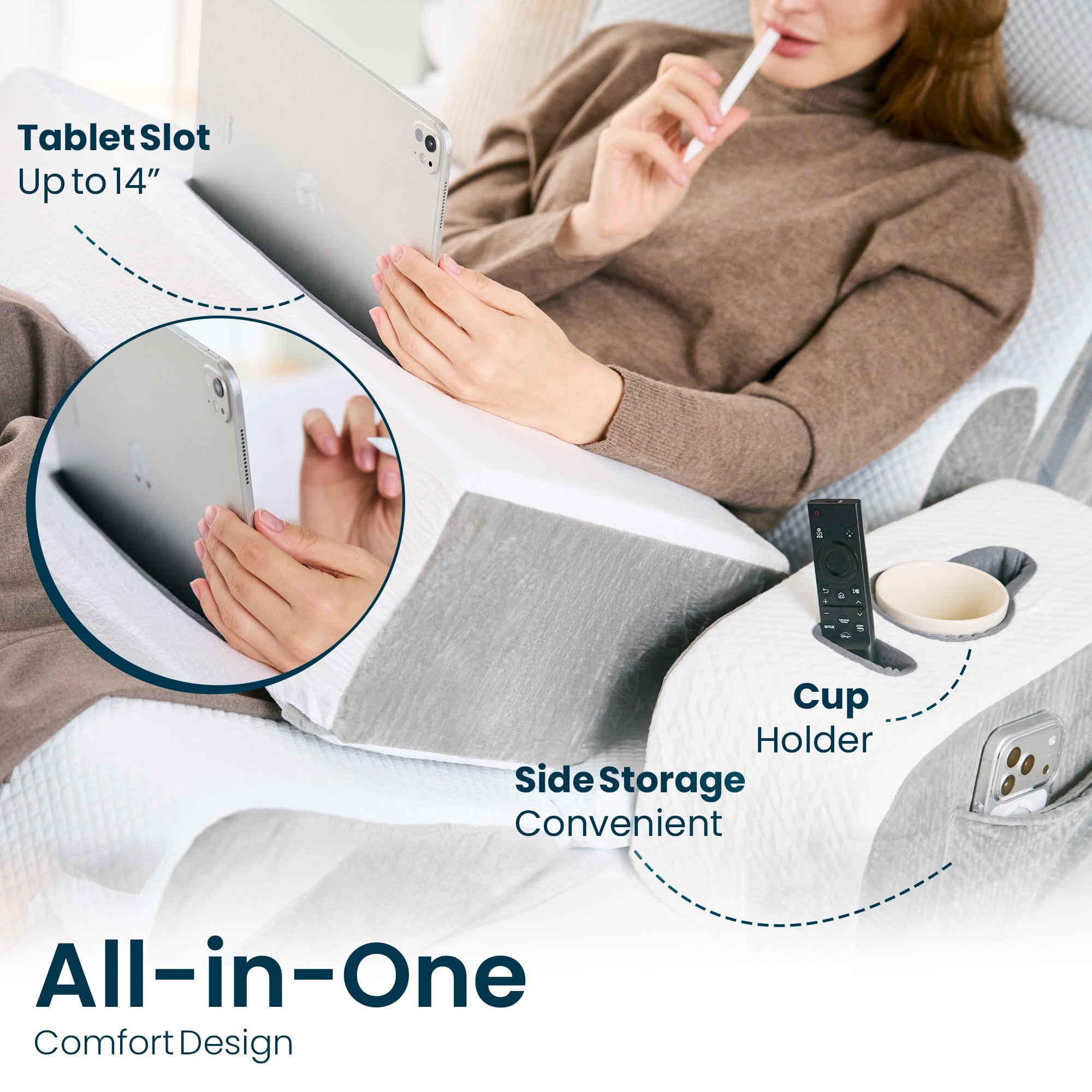 8 Piece Orthopedic Wedge Pillow Set – Adjustable Memory Foam for Sleeping, Post-Surgery Recovery, Back & Leg Pain Relief, Acid Reflux & GERD, Sit Up in Bed, Cup Holder & Tablet Slot