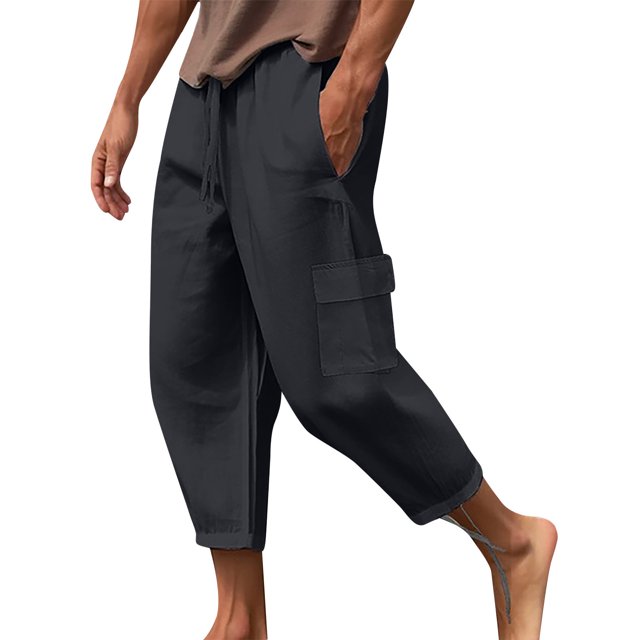 Pantalones largos para hombre, holgados, con cordón ajustable, cintura elástica, multibolsillos, informales, tipo cargo