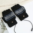 thumbnail image 2 of Xfvqtps Mens USB Heated Fingerless Gloves with Flip Cover Knitting Color Blocking Two-Sided Constant Temperature Color Blocking Windproof Warm for Cold Weather Winter Mittens Black, 2 of 6