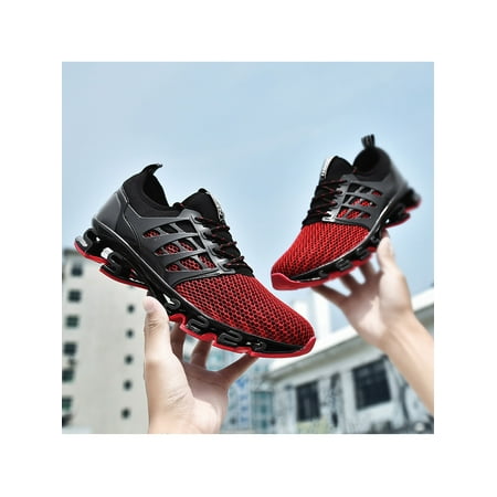 

Tenmix Mens Running Shoes Sport Sneakers Fitness Workout Athletic Lace Up Trainers Womens Non-Slip Comfort Sneaker Black Red 9