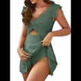 thumbnail image 4 of Traje de Baño para Mujer con Volantes y Corte Bajo, Control de Abdomen, Cuello en V, Cruzado Verde Océano L, 4 of 10