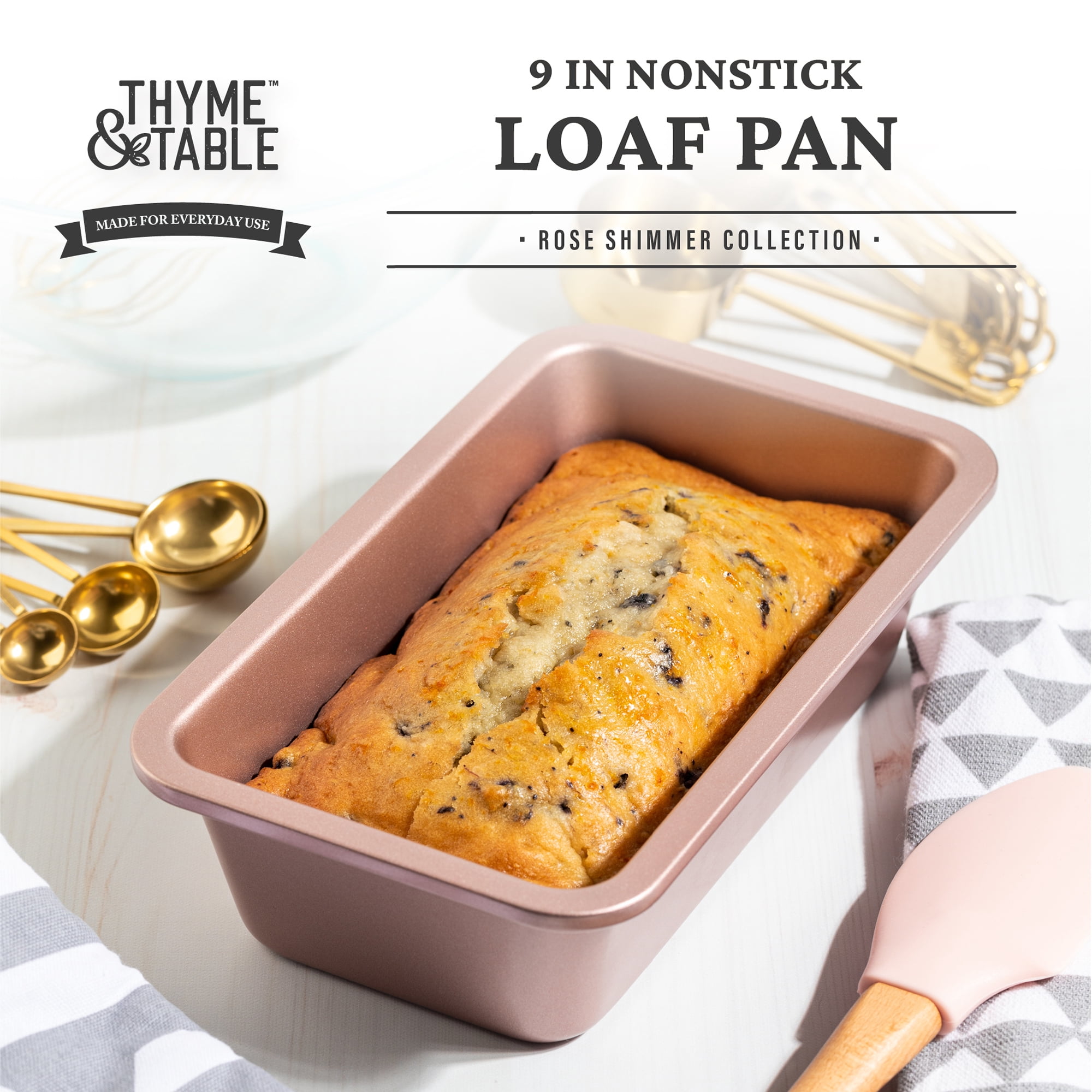 Thyme & Table Non-Stick Loaf Pan, 9" Rose Gold