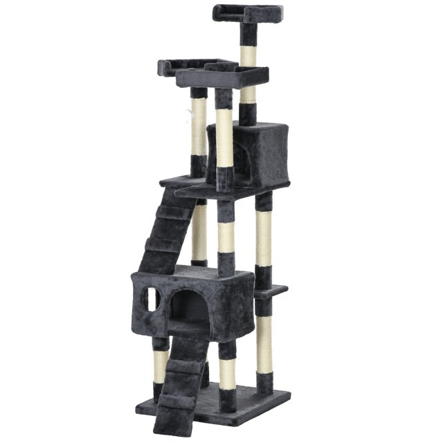 68-inch Multi-Level Cat Scratching Tree Kitty Activity Center Post Tower Condo Pet Furniture w/ Toy Charcoal Grey