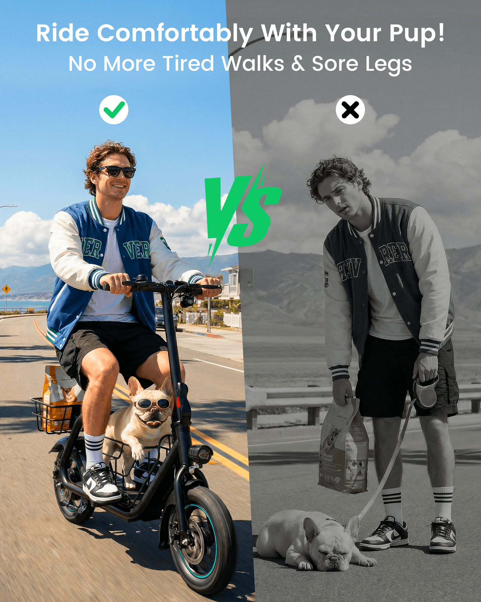 MIHOVER 550W Pet Friendly Electric Scooter with Seat for Small Dogs, 12" Electric Scooters for Adults, Dual Baskets 36V 7.8AH Battery, UL2272 Certified