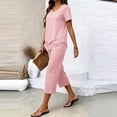 thumbnail image 5 of Hurxie Capri Sets Women 2 Piece Outfits Summer Top and Wide Leg Striped Pants with Pockets for Vacation Travel Clothes Pink,S, 5 of 6