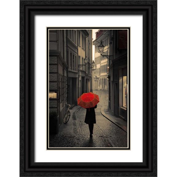 Corso, Stefano 13x18 Black Ornate Wood Framed with Double Matting Museum Art Print Titled - Red Rain