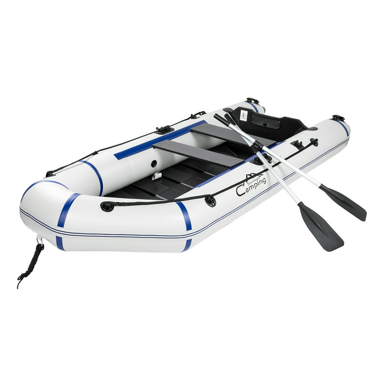 Camping Survival 10 Ft. Thickened Inflatable Fishing Assault Boats Dinghy  with Oars and Air Pump, White, Blue and Black