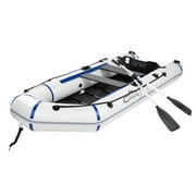 Camping Survival 10 Ft. Thickened Inflatable Fishing Assault Boats Dinghy with Oars and Air Pump, White, Blue and Black