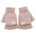 thumbnail image 2 of Thermal Insulation Fingerless Texting Wool Gloves for Women and Men Winter Warm Knitted Convertible Mittens Flap, 2 of 8