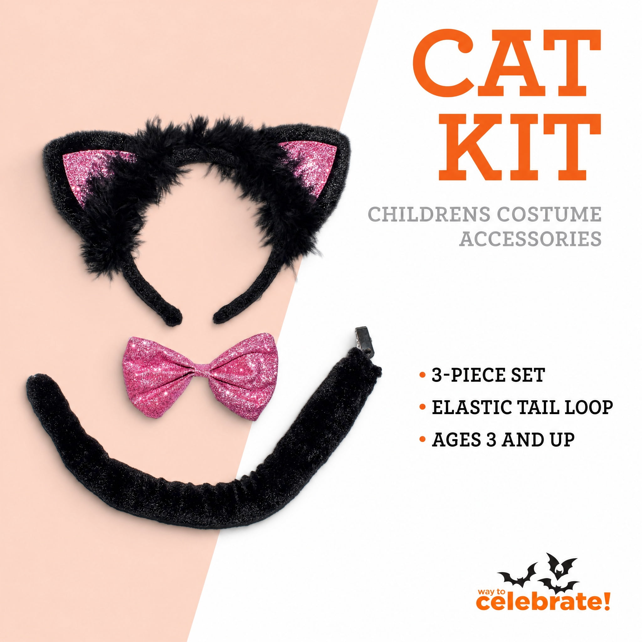 Cat Costume Accessory Kit for Children, Black and Pink, 3 Pieces, Halloween by Way To Celebrate