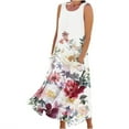 thumbnail image 3 of Aboser Summer Cotton Linen Dresses for Women 2026 Retro Floral Print Bohemian Dress Flowy Casual Sleeveless Maxi Dresses Comfy Round Neck Beach Sundress with Pockets, 3 of 6