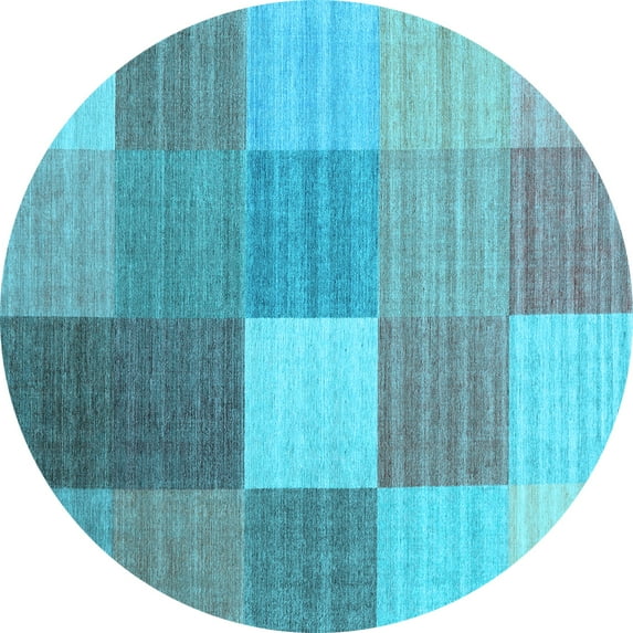 Ahgly Company Indoor Round Checkered Light Blue Modern Area Rugs, 5' Round