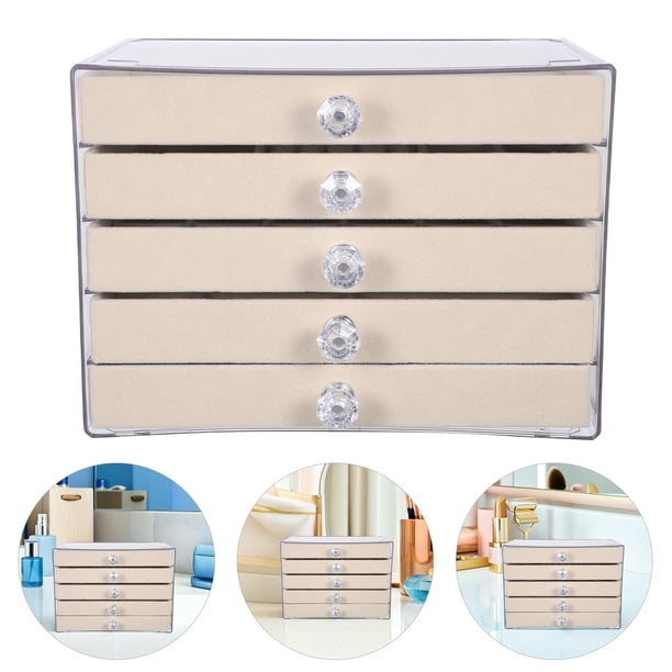 Houderco Organizadora De Beige Con Transparente Y Cinco Niveles Para Collares Y Anillos