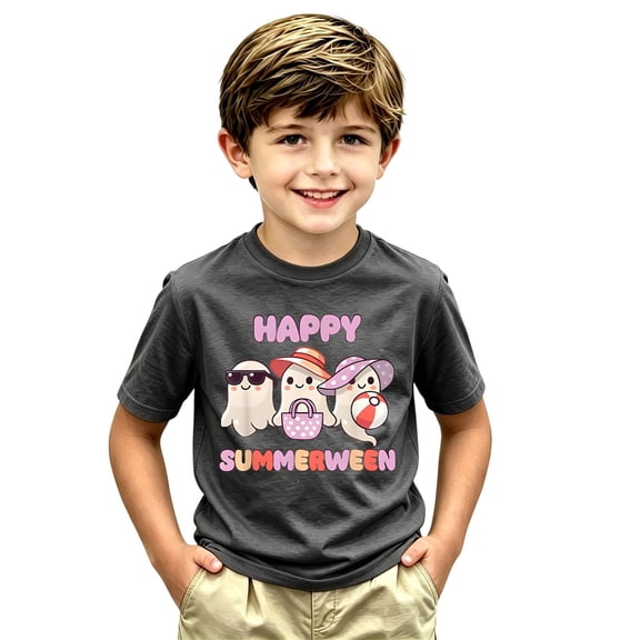 TGPMGRZ Kids Halloween Shirts Boys Cartoon Print Short Sleeve Tee Tops #A02 Dark Gray 2-3 Years