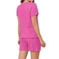 thumbnail image 4 of XuJwPNcy Pajamas Set for Women Round Neck Short Sleeve Top with Shorts Ribbed Knit Lounge Set 2 Piece Outfits, 4 of 7