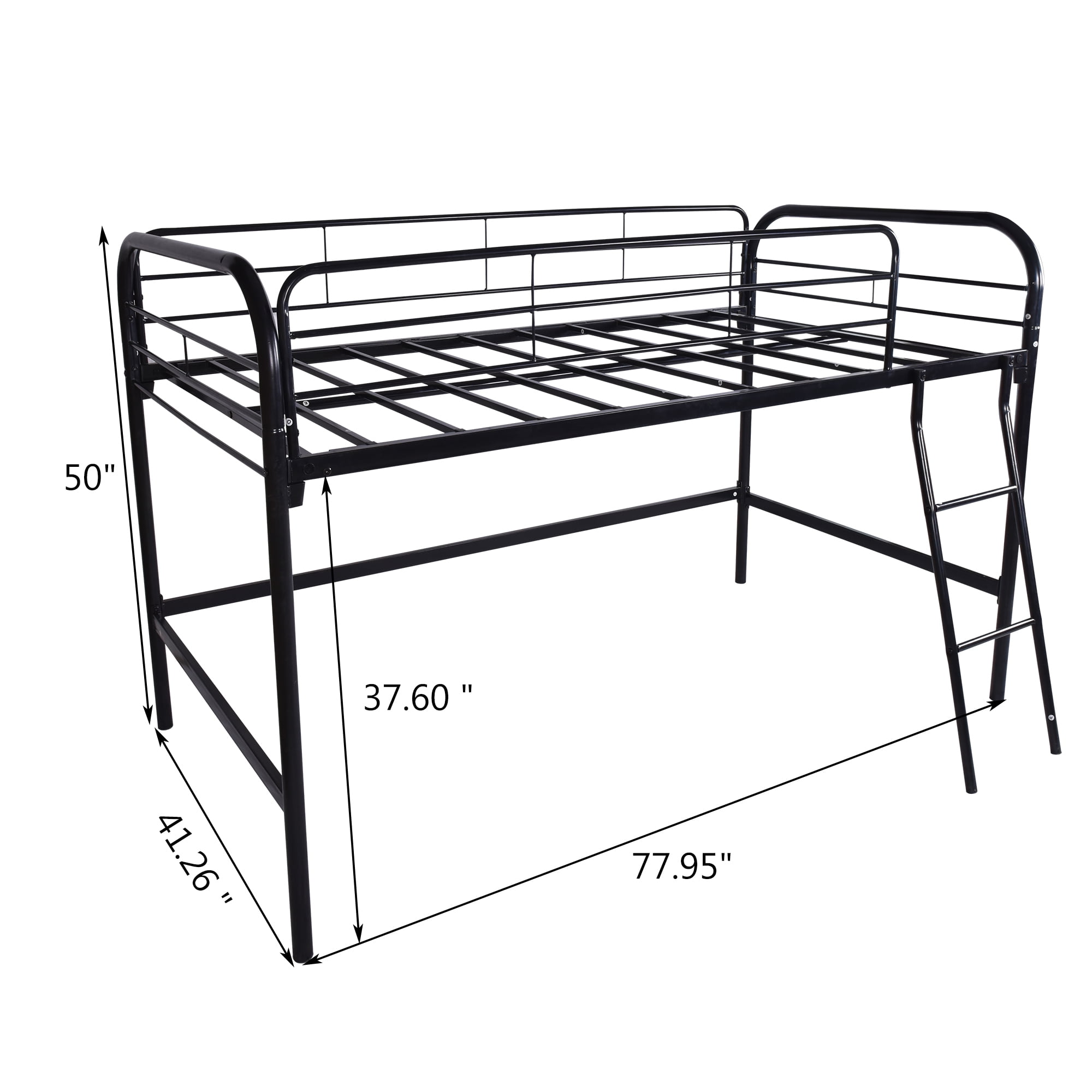 MAYEERTY Black Metal Twin Loft Bed: Space - Saving Design