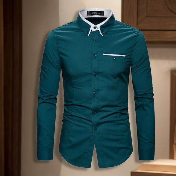 ZZHZGZ Fourth of July Mens Dress Shirts Slim fit Men's Fashion Double Layer Collar Business Style Casual Long Sleeve Slim fit Shirt Fourth of July Slim fit T Shirts for Men Xxl