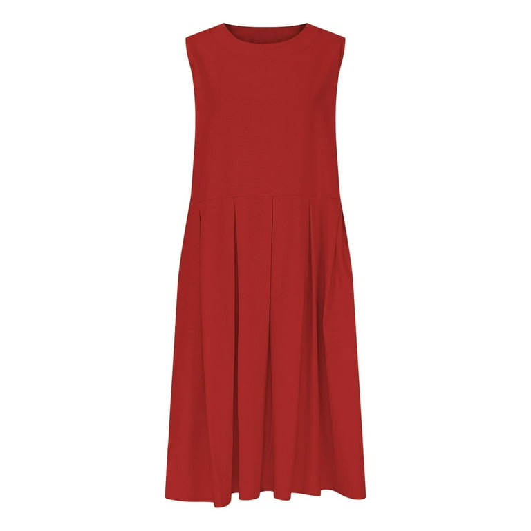 Levmjia Cotton Dresses For Women 2025 Summer Sleeveless Cotton Linen Round  Neck Loose Fit Casual Beach Solid Color Multi Color Options - Walmart.com