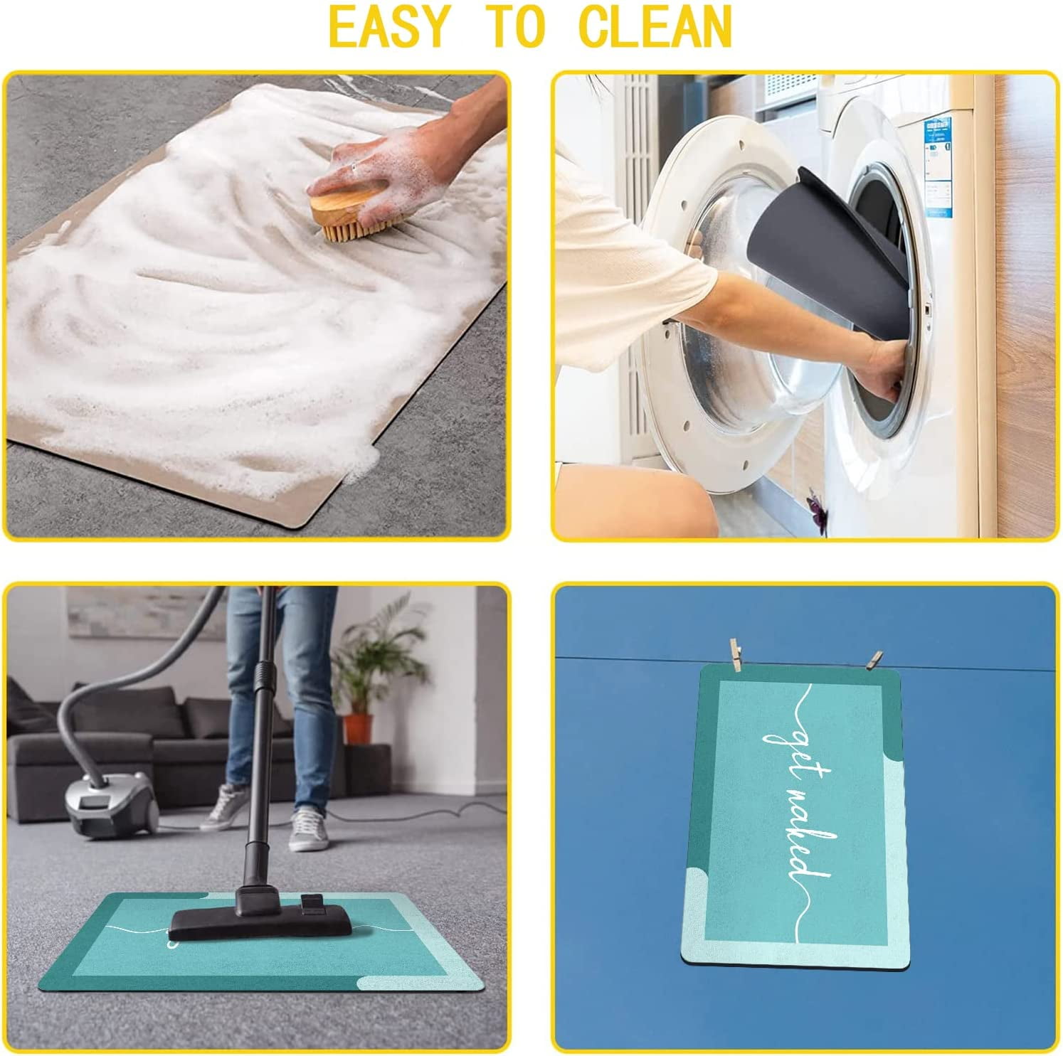 Get Naked Bath Mat Rug,Non-Slip Super Absorbent Bath Mat,Shower Bath Mat for Bathroom,Quick Dry Bath Mat for Bathroom Floor,Tub and Shower,Thin Bathroom Rugs Fit Under Door,16"x24"