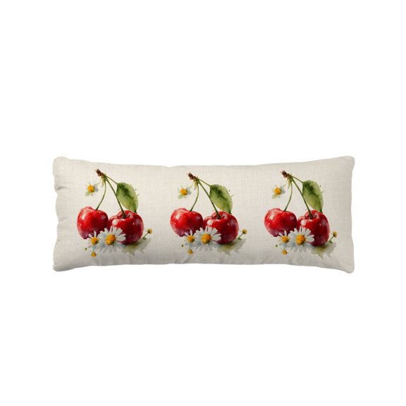 Cherry Farmhouse Body Pillow Cover 20x54, Modern Rustic Cherries Daisy Linen Decorative Pillowcase with Zipper, Microfiber Pillow Protector, Soft Breathable Long Lumbar Pillowcases for Women