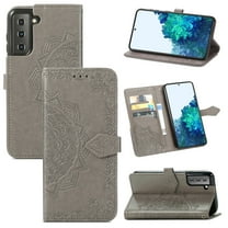 Dteck Case for Samsung Galaxy S21 6.2-inch,Flower Embossed Patterned Magnetic PU Leather Wallet Card Holder Flip Cover Protective Shockproof Kickstand,Gray
