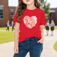 thumbnail image 5 of Girls Heart T-Shirt Valentine's Day Short Sleeve Red Floral Print Kids Top 100% Cotton Casual Tee Ages 4-12,Size 9 T, 5 of 9