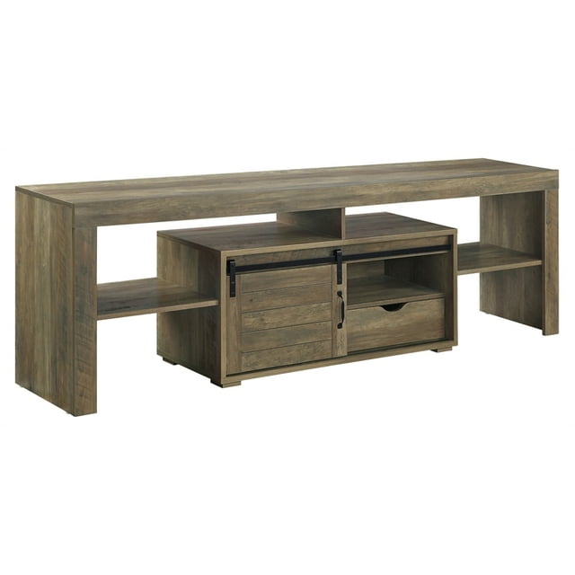 ACME Wasim Wooden Storage TV Stand with Barn Door in Rustic Oak