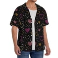 thumbnail image 4 of Naloa Heart and Stars Men's Loose Fit Cuban Collar Short-Sleeve Shirt with Button-down and Chest Pocket for Everyday Wear Outings - Medium, 4 of 7