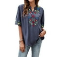thumbnail image 5 of Grosy Womens Plus Size Tops Short Sleeve V Neck Shirts Tunic Casual Floral Embroidered Loose Summer Fall Blouses Mexican Peasant Cotton Rayon Shirts-323/Blue/XL, 5 of 7