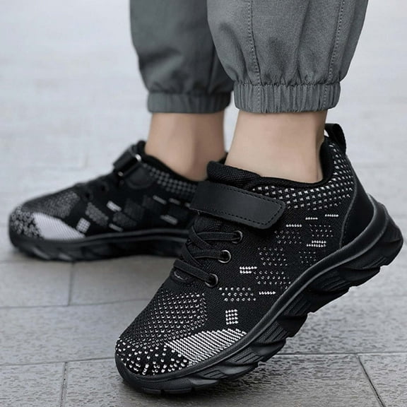 ZHOGXU Kids Boys Girls Casual Sneakers With Strap Indoor Outdoor Comfortable Breathable Lightweight Non Slip Mesh Sports Shoes,Black,31
