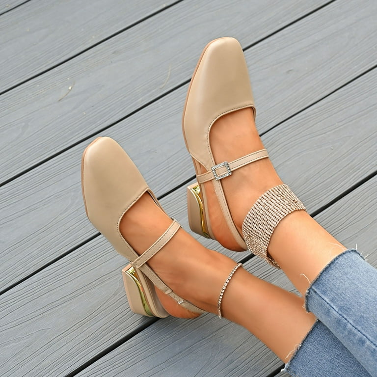Casual Shoes Dress Shoes For Older Women Miluxas Slingback Flats For Women  Low Heels Closed Pointed Toe Ankle Strap Pumps Comfortable Walking Wedding  Party Dress Shoes Khaki 7(39)