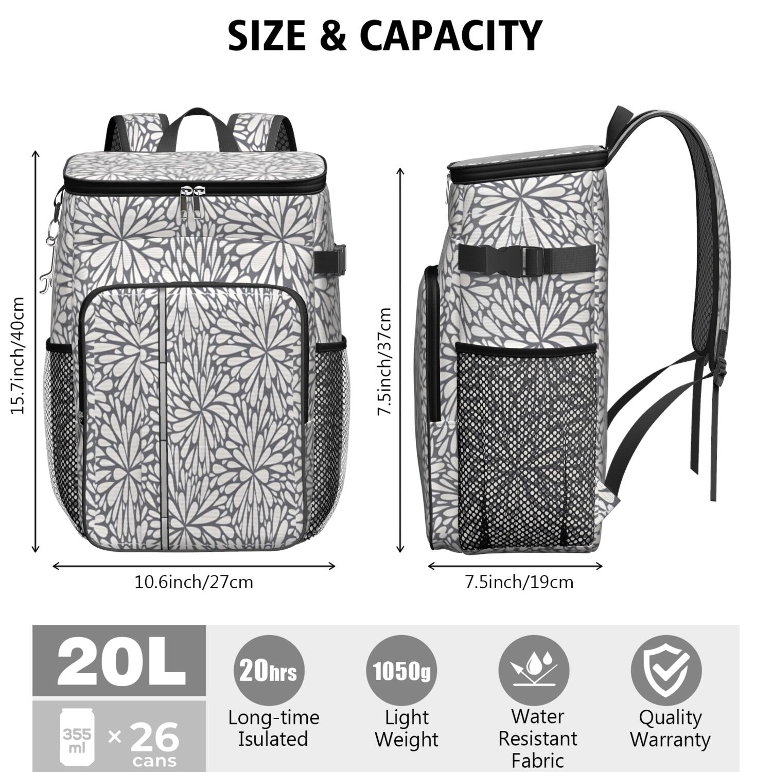 Travel Cooler Bag - Boho Bohemia Pioneer Flower Art Camping Beer Cooler Backpack with Bottle Opener- Waterproof Insulated Picnic Backpacks - Cooler Bag for Beach