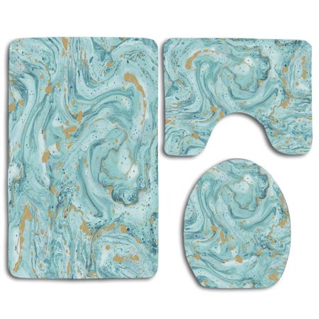 Xddja Azurite Teal And Foil Gold Oil Marble 3 Piece Bathroom Rugs Set Bath Rug Contour Mat And Toilet Lid Cover Walmart Canada