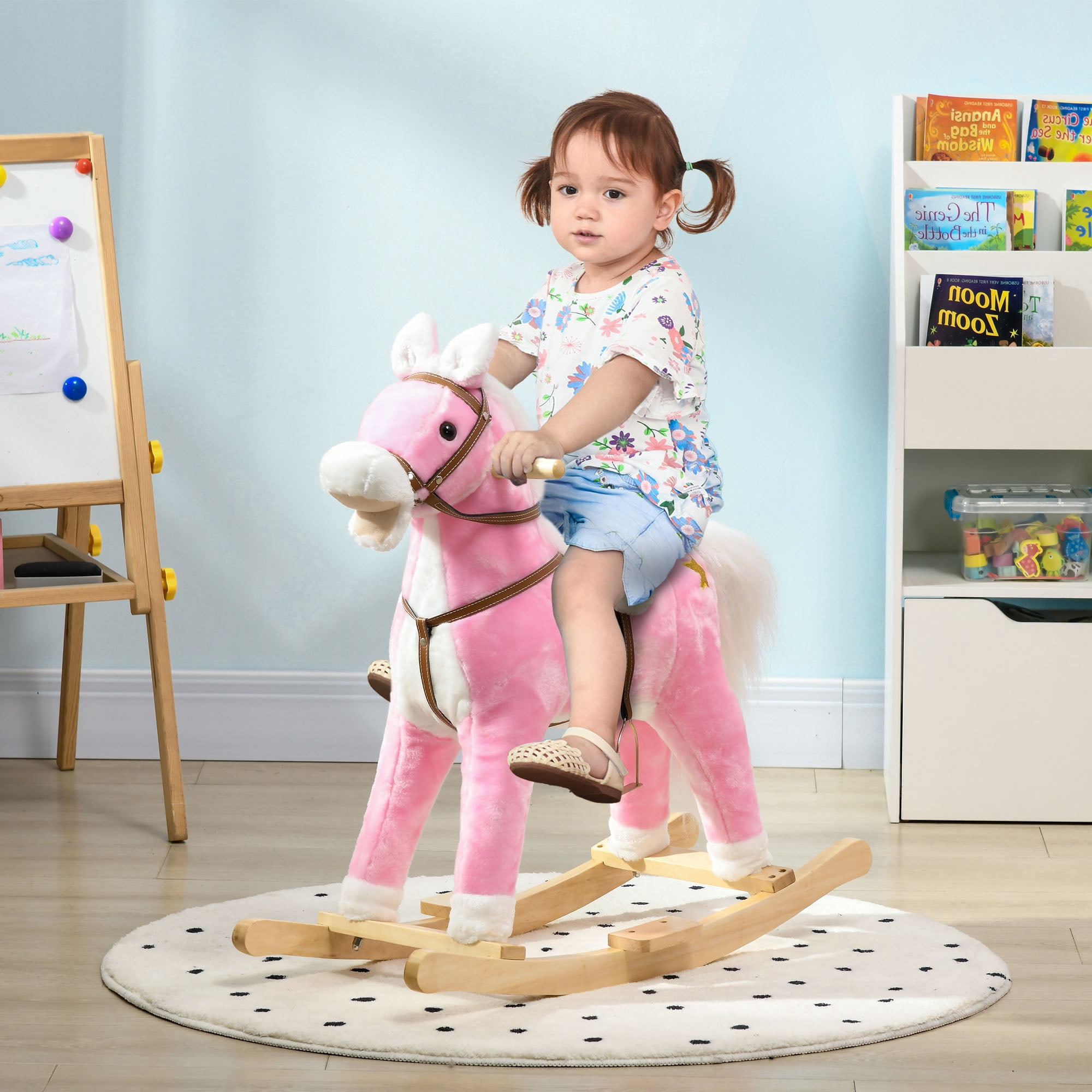 Qaba Rocking Horse Toddler Ride on Horse with Sound Saddle, Pink
