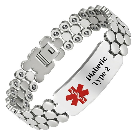 Metaljc Pure Titanium Medical Alert ID Bracelet for Men, Engraved Diabetic Type 2