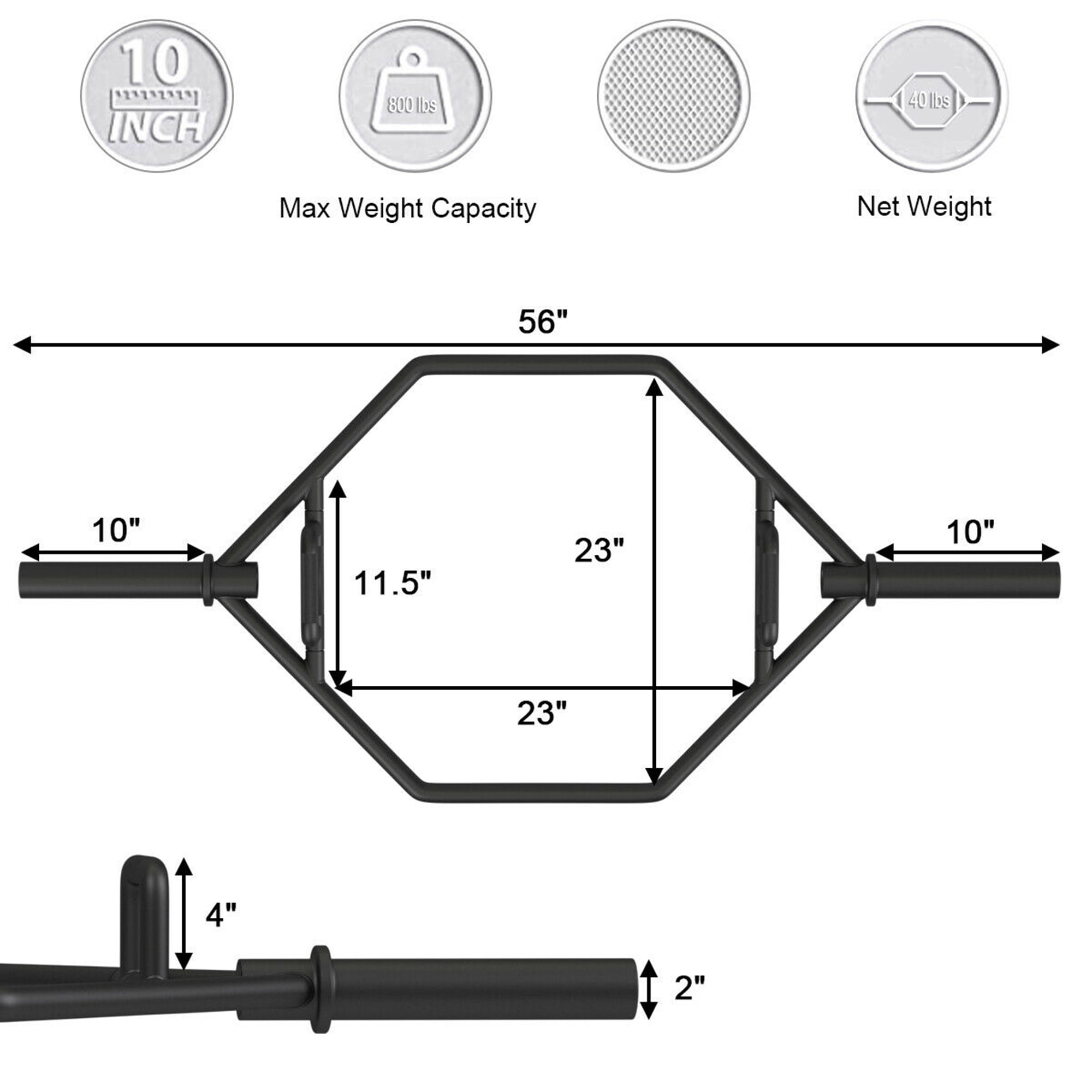 Gymax 56'' Olympic Hexagon Deadlift Bar Trap Bar W/ Folding Grips Powerlifting