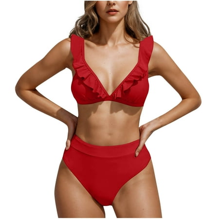 Tawop Women s Bikini Swimsuits Swimwear Womans Bikini Bottoms Ruffle Clearance Womens Swimsuits Red M