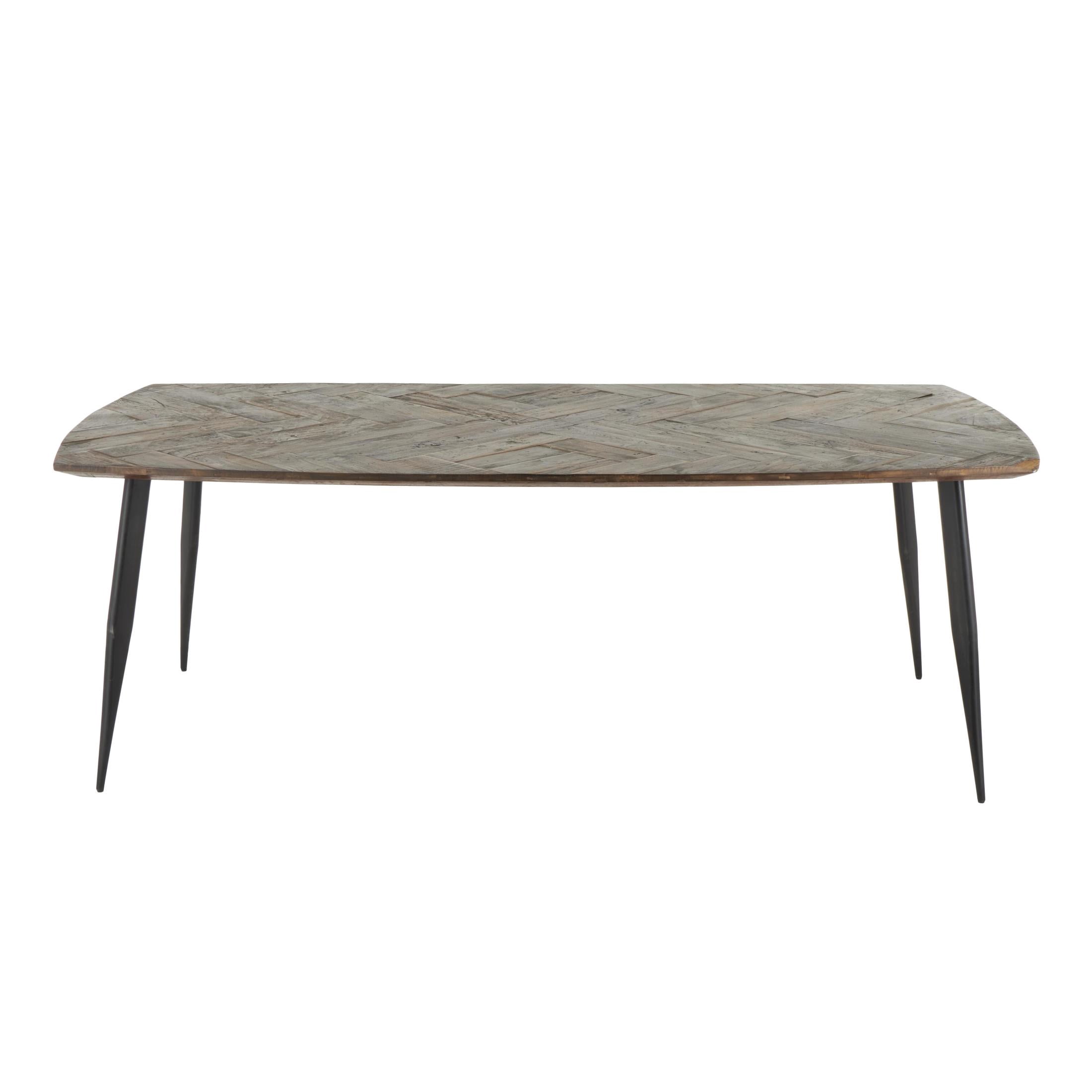DecMode 84" x 30" Brown Teak Wood Modern Live Edge Dining Table with Black Metal Legs, 1-Piece
