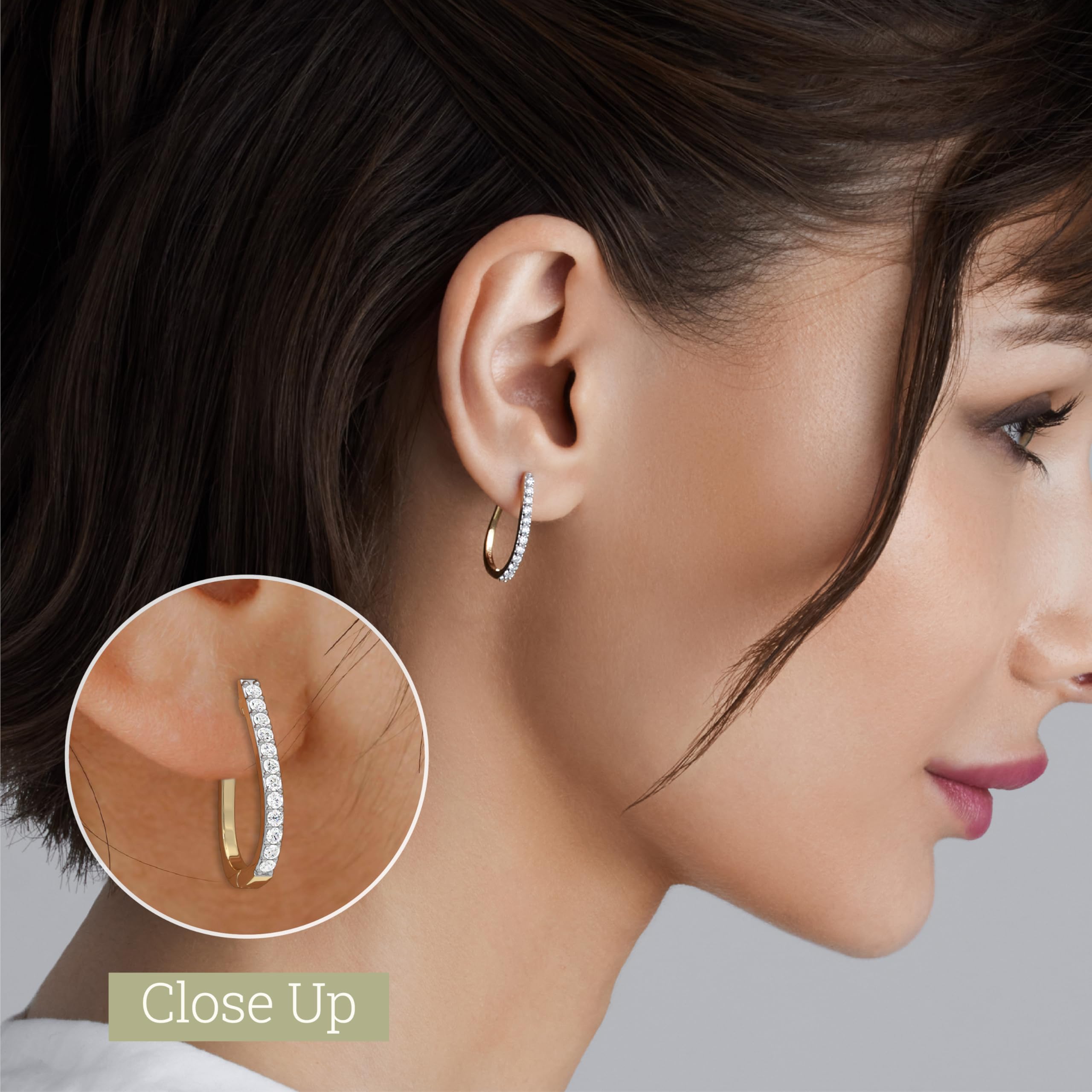 Gilded 1/2 Carat Total Weight Lab-Grown Diamond U-Shaped Hoop Earrings for Women in 14KT Gold Plated 925 Sterling Silver | Hypoallergenic Fine Jewelry | Latch Back Closure | SI1 Clarity, F Color