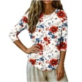 thumbnail image 5 of Cloaraye Plus Size Women's 4th of July Floral Star Print Shirts Loose Fit Crew Neck 3/4 Sleeve Casual Top, 5 of 6